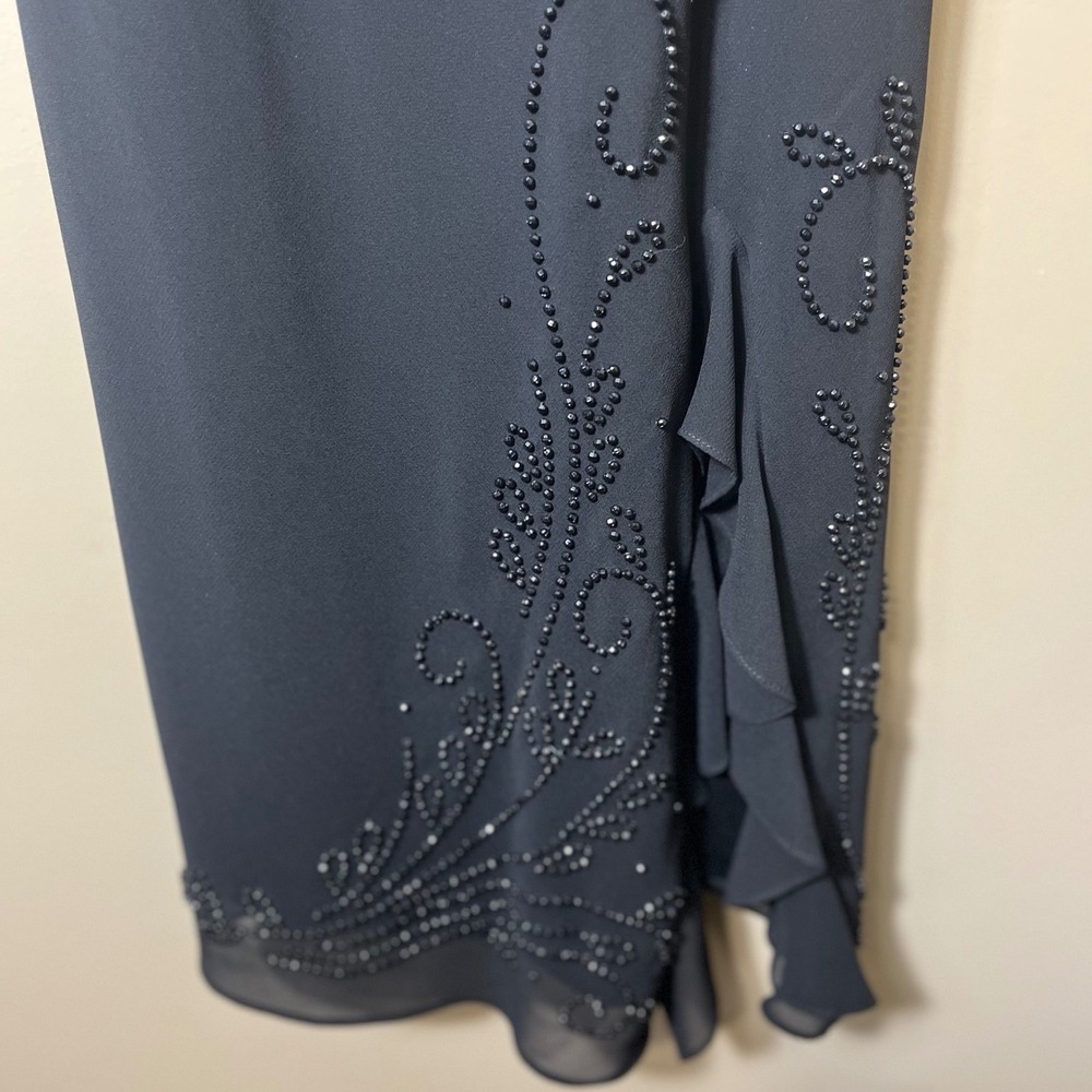 R&M Richards Vintage 90s Black Beaded Ruffle Midi Maxi Dress 6P V-Neck‎ Evening - Picture 11 of 11